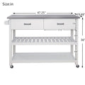 Stainless Steel Table Top White Kicthen Cart With Two Drawers White Mdf