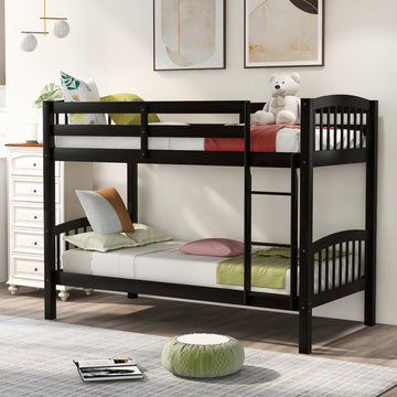 Twin Over Twin Bunk Bed With Ladder,Espresso Old Sku: Lp000066Aap Espresso Solid Wood