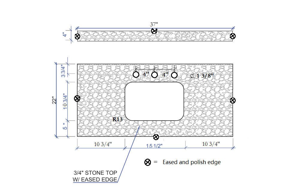 37Inch Bathroom Vanity Top Stone Carrara White Style Tops With Rectangle Undermount Ceramic Sink And Back Splash With 3 Faucet Hole For Bathrom Cabinet Gray American Design Stone Stone