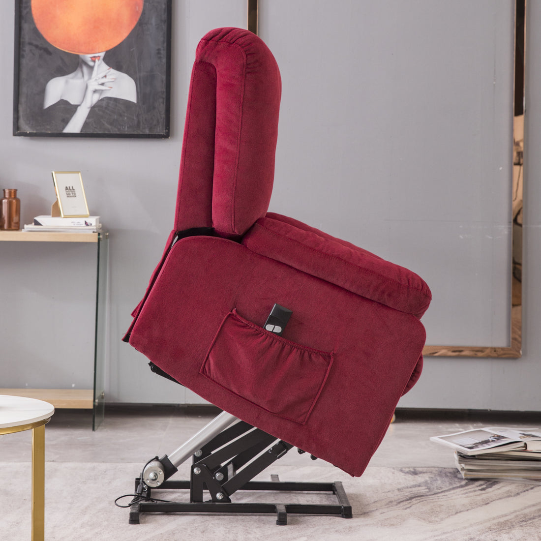 Power Lift Recliner Chair For Elderly Heavy Duty And Safety Motion Reclining Mechanism Fabric Sofa Living Room Chair Red Cotton Fabric