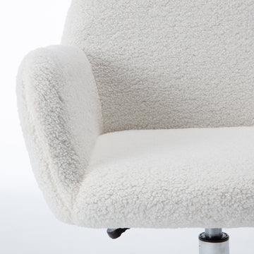 Hengming Faux Fur Home Office Chair,Fluffy Fuzzy Comfortable Makeup Vanity Chair ,Swivel Desk Chair Height Adjustable Dressing Chair For Bedroom White Wool