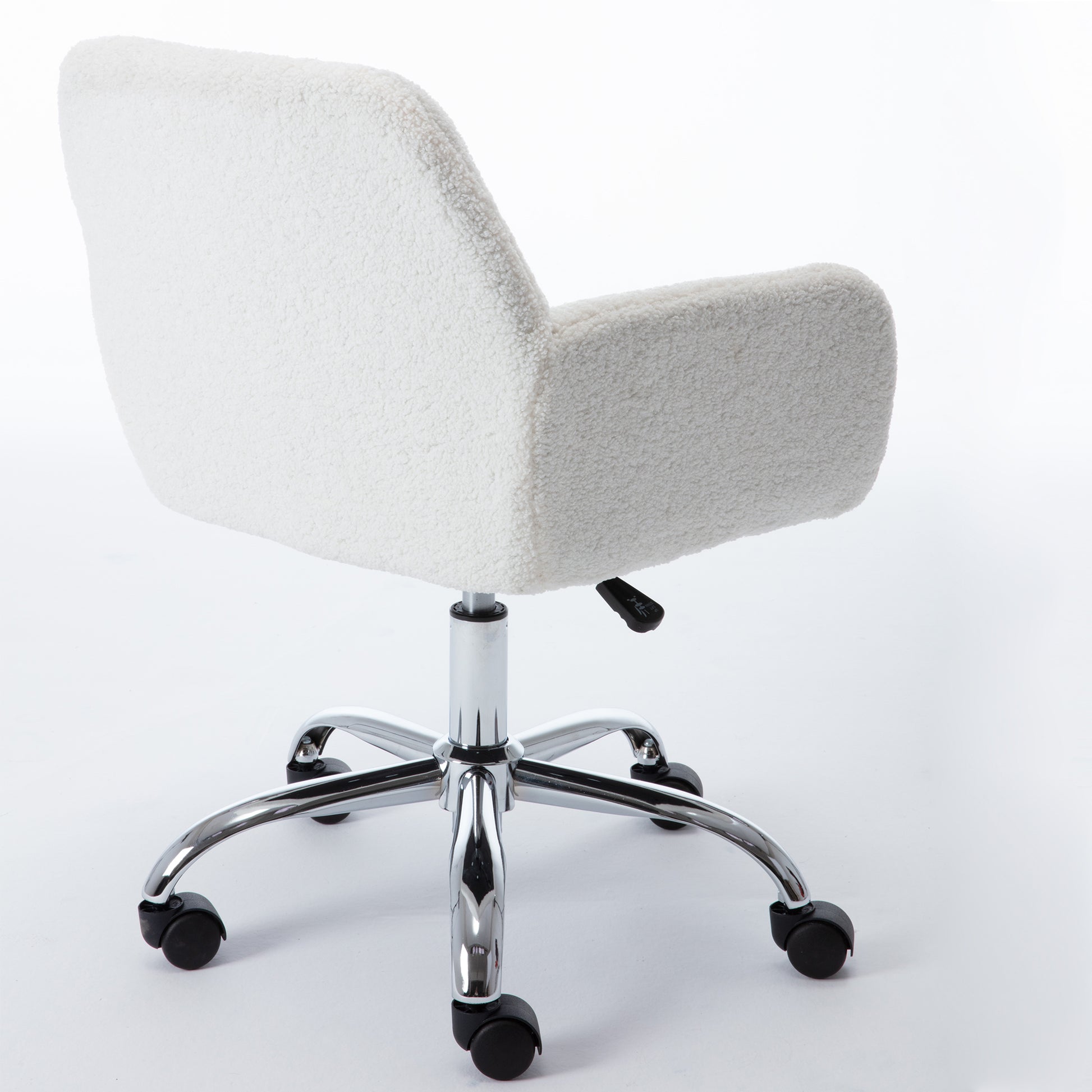 Hengming Faux Fur Home Office Chair,Fluffy Fuzzy Comfortable Makeup Vanity Chair ,Swivel Desk Chair Height Adjustable Dressing Chair For Bedroom White Wool