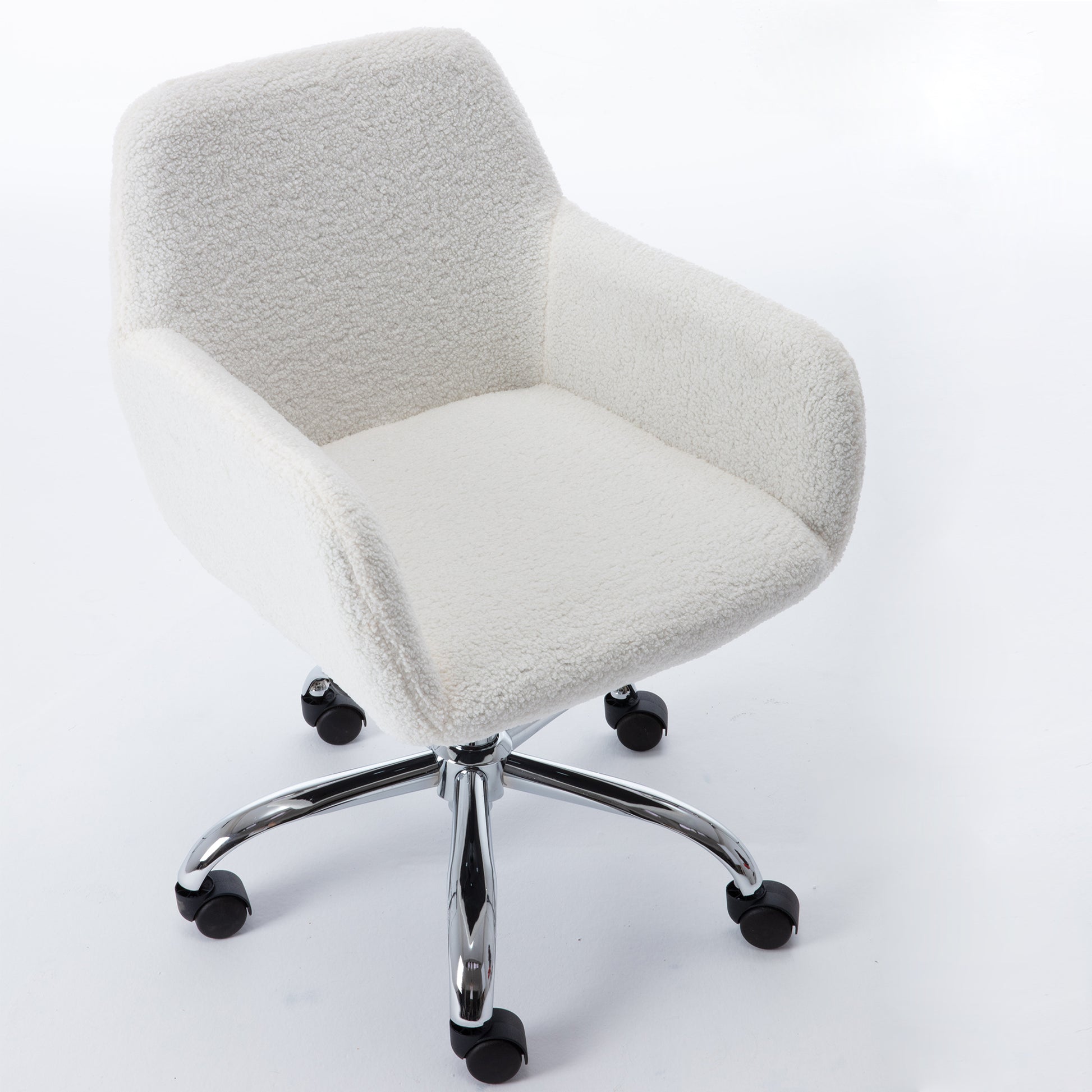 Hengming Faux Fur Home Office Chair,Fluffy Fuzzy Comfortable Makeup Vanity Chair ,Swivel Desk Chair Height Adjustable Dressing Chair For Bedroom White Wool