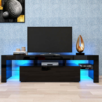 Modern Black Tv Stand, 20 Colors Led Tv Stand W Remote Control Lights Black 60 69 Inches Mdf