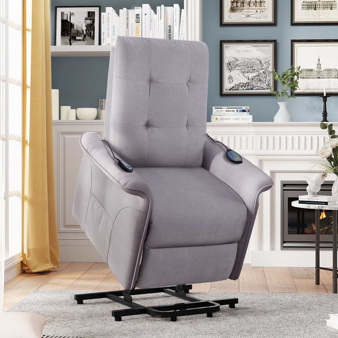 Orisfur. Power Lift Chair For Elderly With Adjustable Massage Function Recliner Chair For Living Room Light Grey Foam Polyester