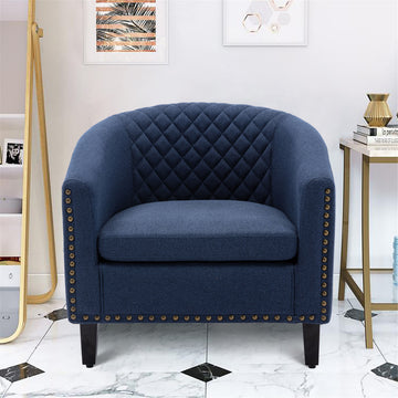 Coolmore Barrel Chairs With Soft Padded Armrest, Club Chairs With S And Solid Wood Legs For Living Room Bedroom Waiting Room Navy Linen Navy Foam Linen