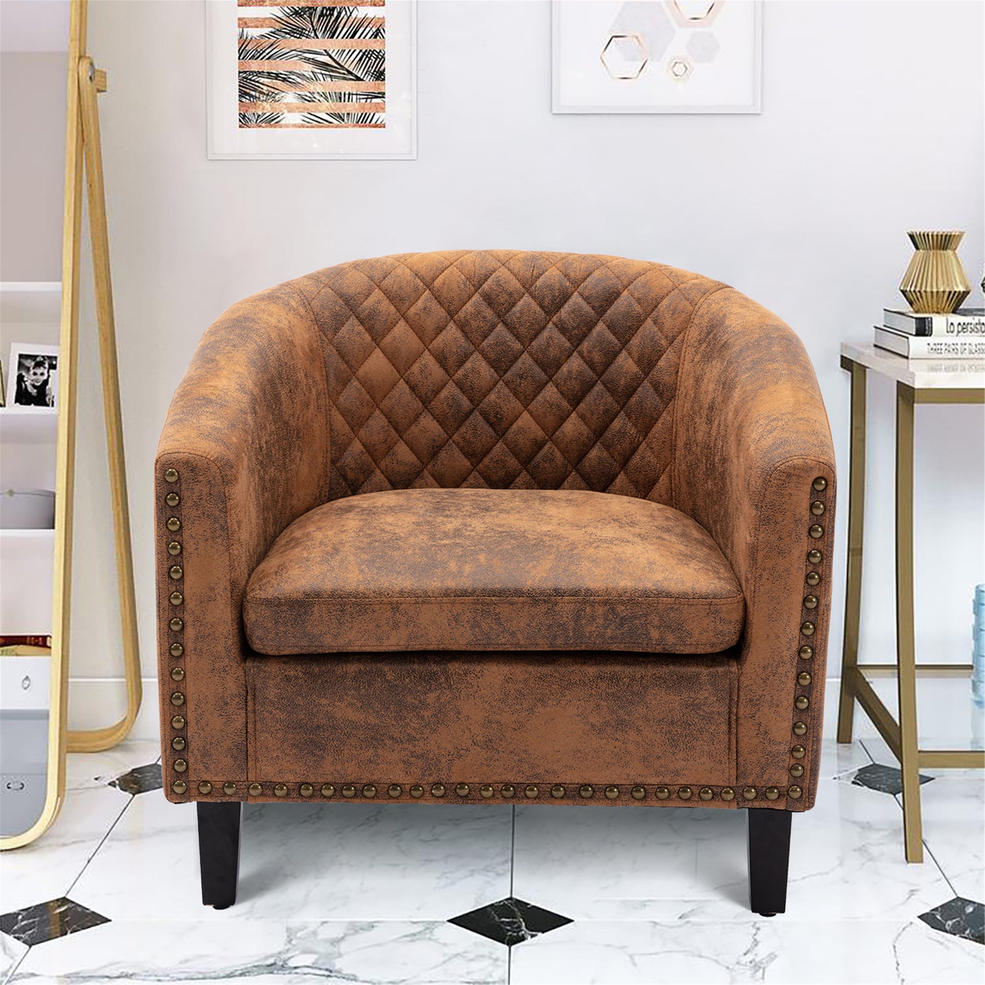 Coolmore Barrel Chairs With Soft Padded Armrest, Club Chairs With S And Solid Wood Legs For Living Room Bedroom Waiting Room Coffee Pu Coffee Primary Living Space Foam Microfiber