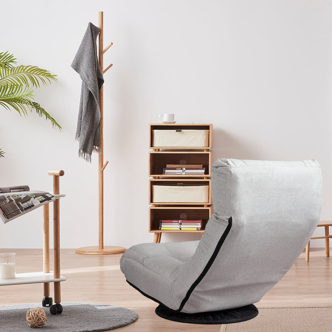 Single Sofa Reclining Chair Japanese Chair Lazy Sofa Tatami Balcony Reclining Chair Leisure Sofa Adjustable Chair Gray Linen Metal