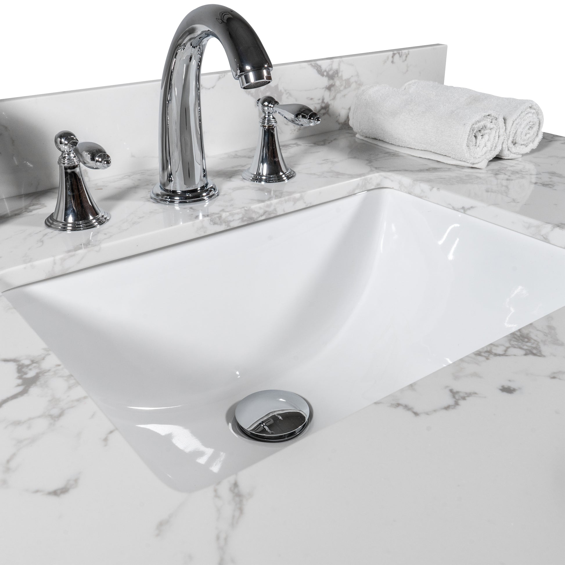 31Inch Bathroom Vanity Top Stone Carrara White Style Tops With Rectangle Undermount Ceramic Sink And Back Splash With 3 Faucet Hole For Bathrom Cabinet Grey Stone