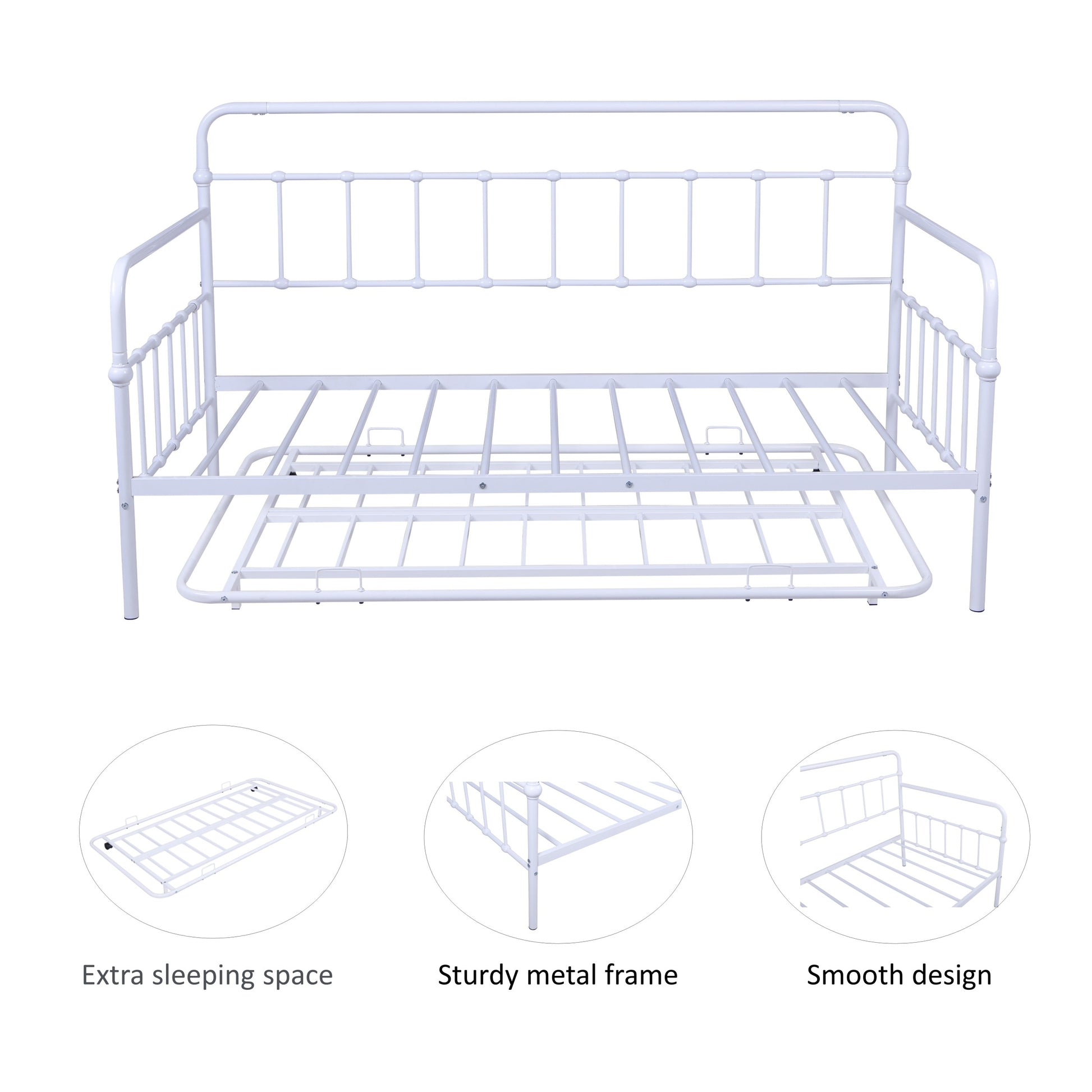 Metal Frame Daybed With Trundle White Metal