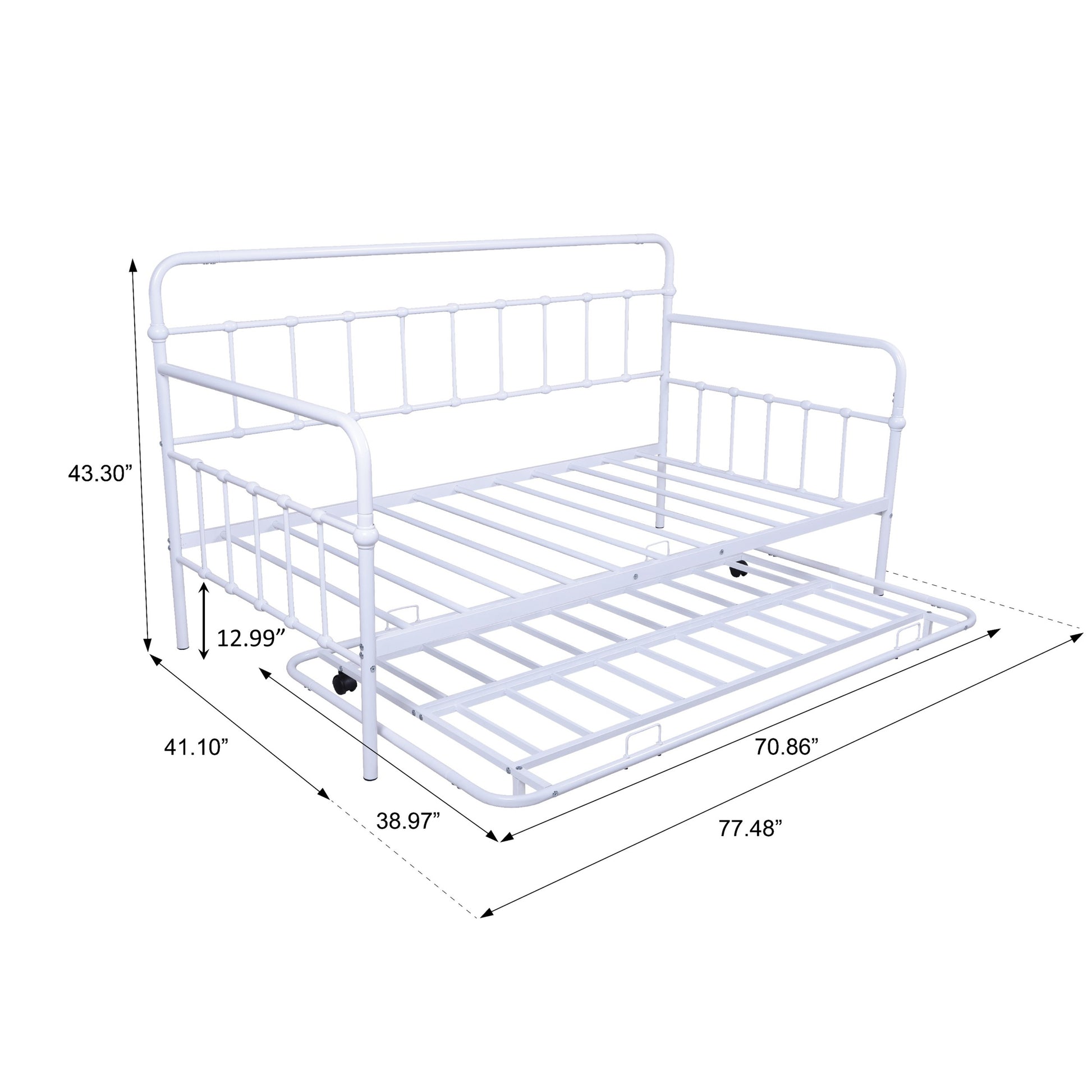 Metal Frame Daybed With Trundle White Metal