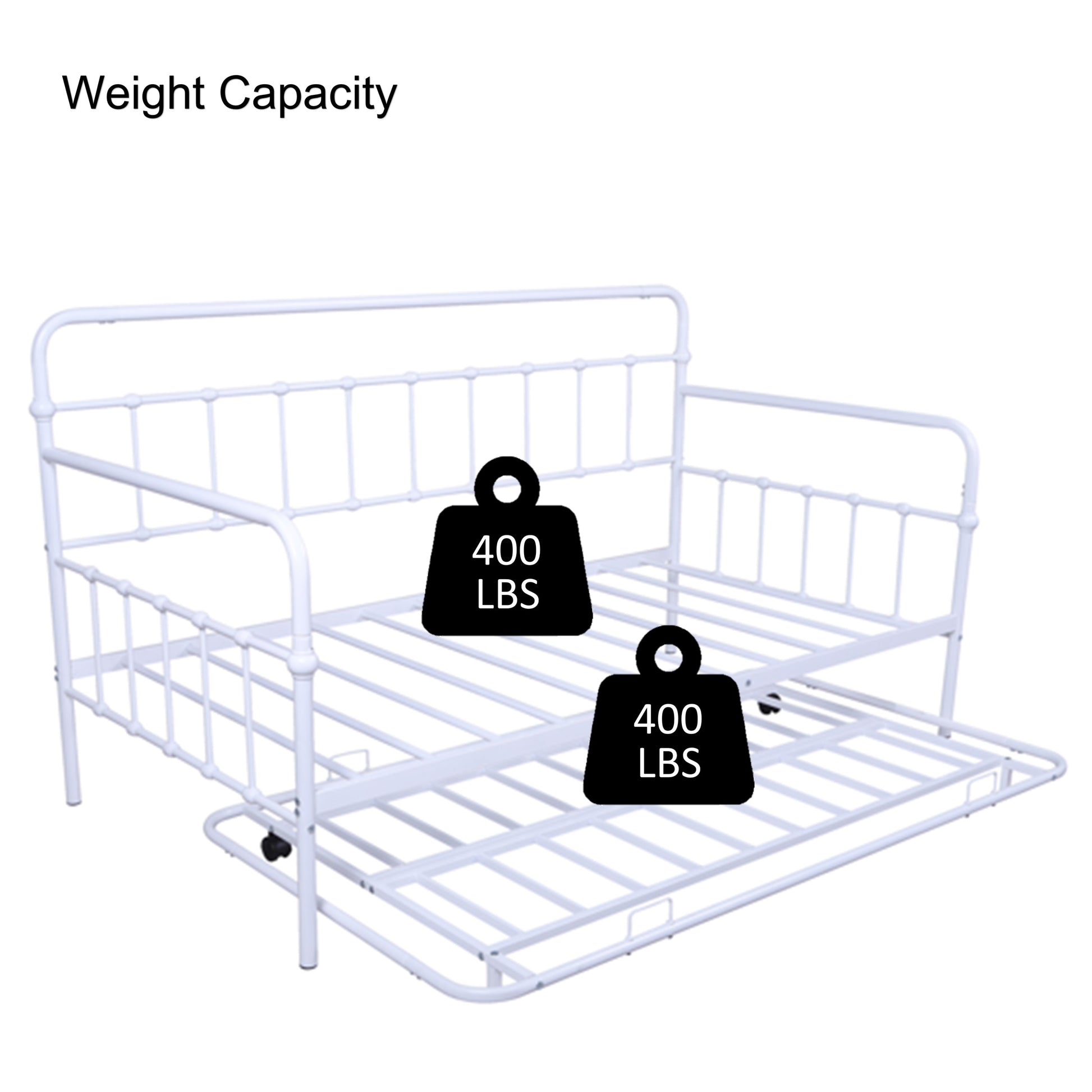 Metal Frame Daybed With Trundle White Metal