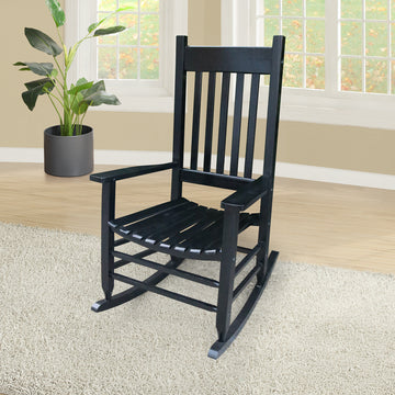 Wooden Porch Rocker Chair Black, Without Mat Black Solid Wood