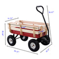 Outdoor Wagon All Terrain Pulling Wood Railing Air Tires Garden Cart Red White Red Garden & Outdoor Metal