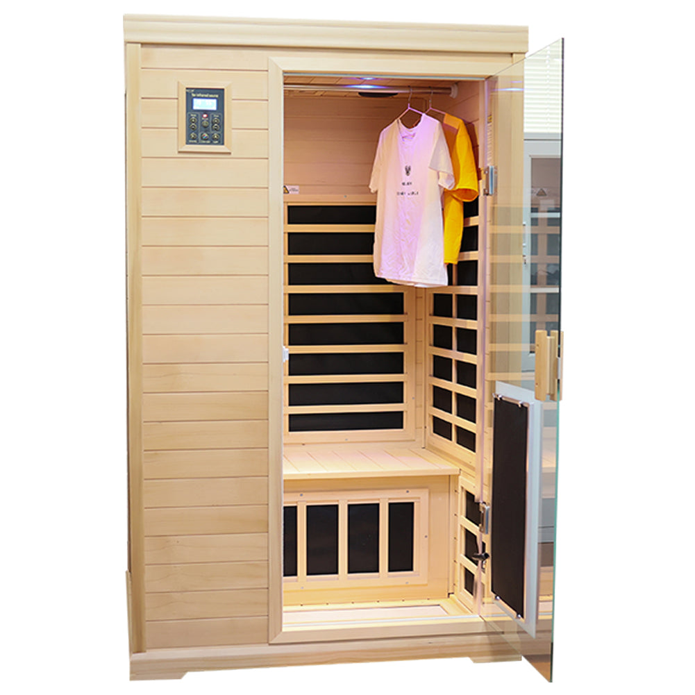 Two Person Far Infrared Hemlock Indoor Sauna Room Natural Solid Wood