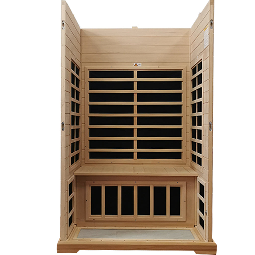 Two Person Far Infrared Hemlock Indoor Sauna Room Natural Solid Wood