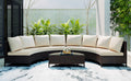 5 Pieces All Weather Brown Pe Rattan Wicker Sofa Set Outdoor Patio Sectional Furniture Set Half Moon Sofa Set With Tempered Glass Table, Beige Yes Complete Patio Set Beige Water Resistant Frame Water Resistant Cushion Garden & Outdoor Casual Sofa Seating