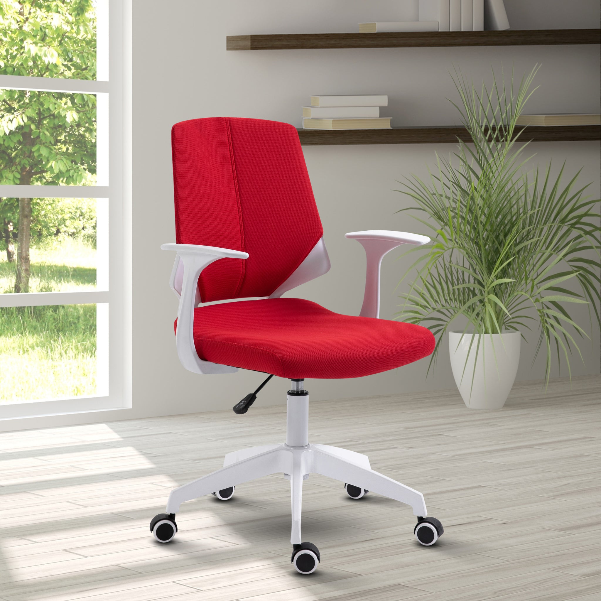 Techni Mobili Height Adjustable Mid Back Office Chair, Red Red Fabric Polyester