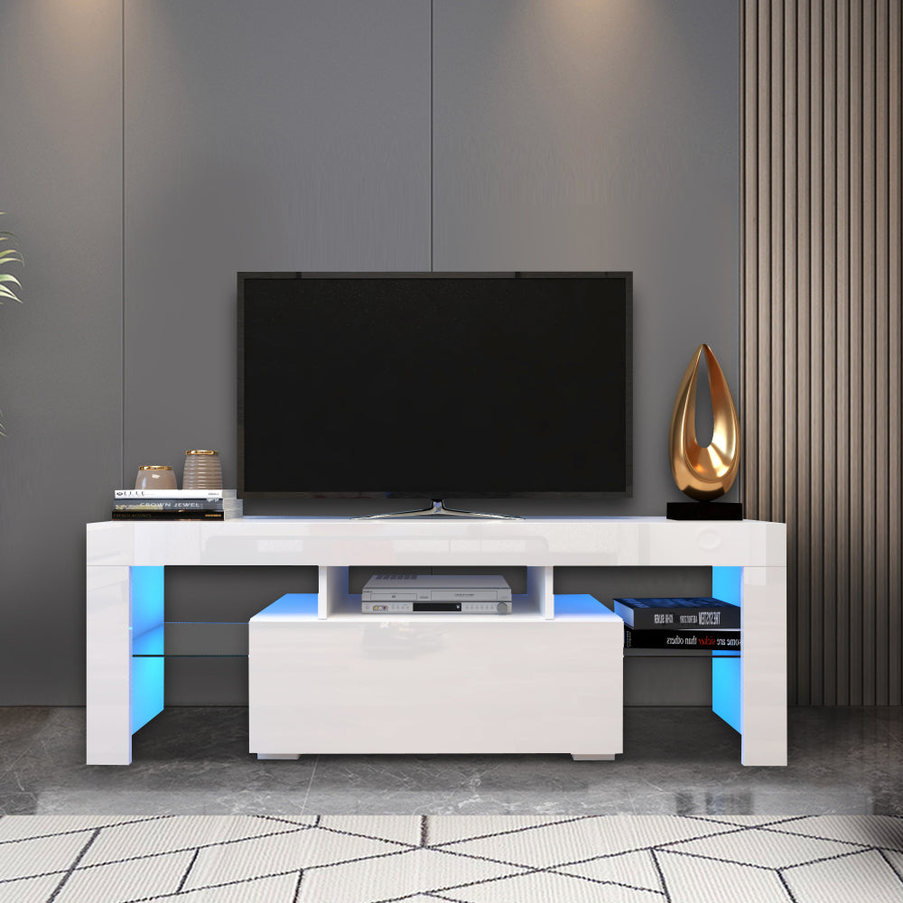 Entertainment Tv Stand, Large Tv Stand Tv Base Stand With Led Light Tv Cabinet. White 50 59 Inches Mdf