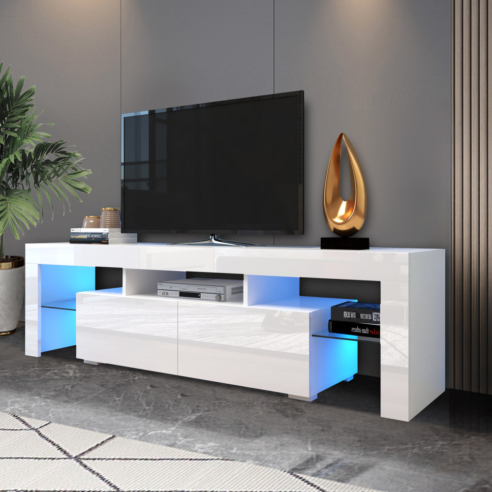 Modern White Tv Stand, 20 Colors Led Tv Stand W Remote Control Lights White 60 69 Inches Mdf