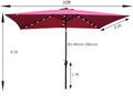 10 X 6.5T Rectangular Patio Solar Led Lighted Outdoor Umbrellas With Crank And Push Button Tilt For Garden Backyard Pool Swimming Pool Burgundy Metal