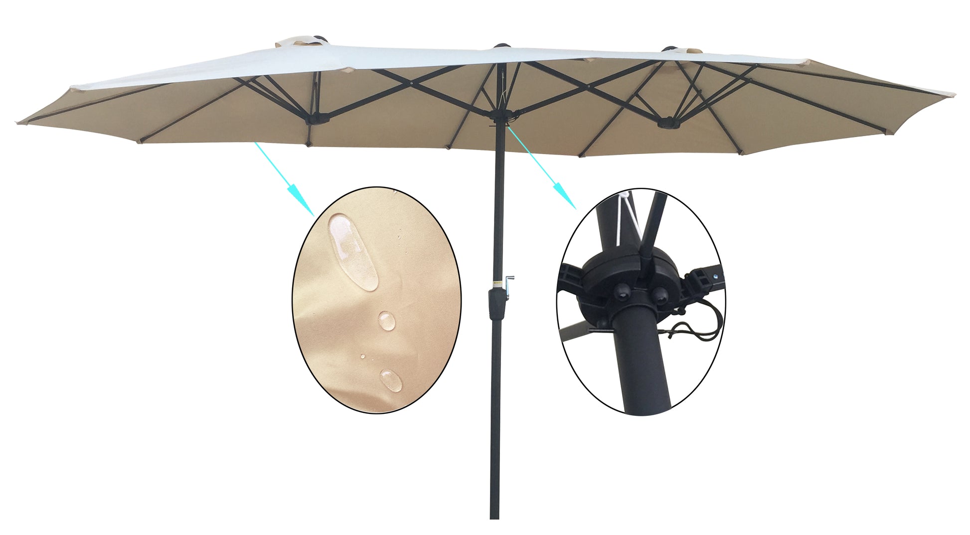 15X9Ft Double Sided Patio Umbrella Outdoor Market Table Garden Extra Large Waterproof Twin Umbrellas With Crank And Wind Vents For Garden Deck Backyard Pool Shade Outside Deck Swimming Pool Tan Metal