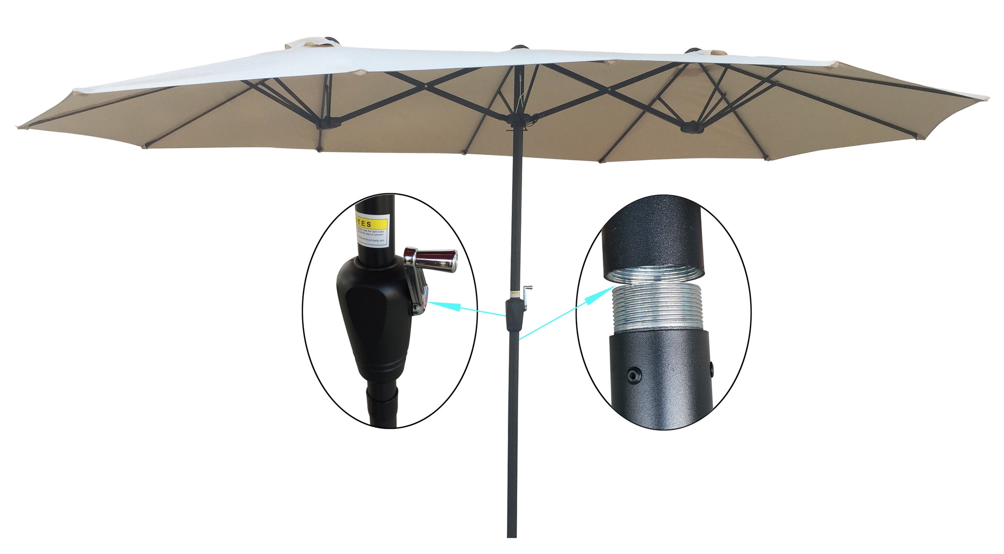 15X9Ft Double Sided Patio Umbrella Outdoor Market Table Garden Extra Large Waterproof Twin Umbrellas With Crank And Wind Vents For Garden Deck Backyard Pool Shade Outside Deck Swimming Pool Tan Metal