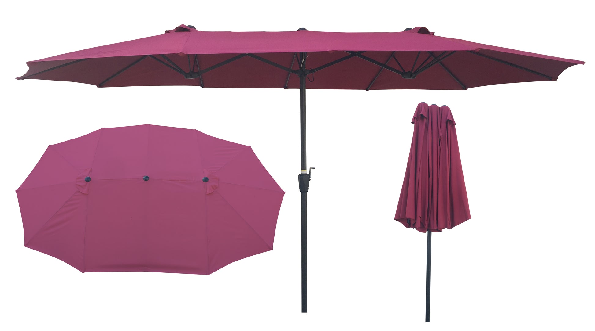 15Ftx9Ftdouble Sided Patio Umbrella Outdoor Market Table Garden Extra Large Waterproof Twin Umbrellas With Crank And Wind Vents For Garden Deck Backyard Pool Shade Outside Deck Swimming Pool Burgundy Metal