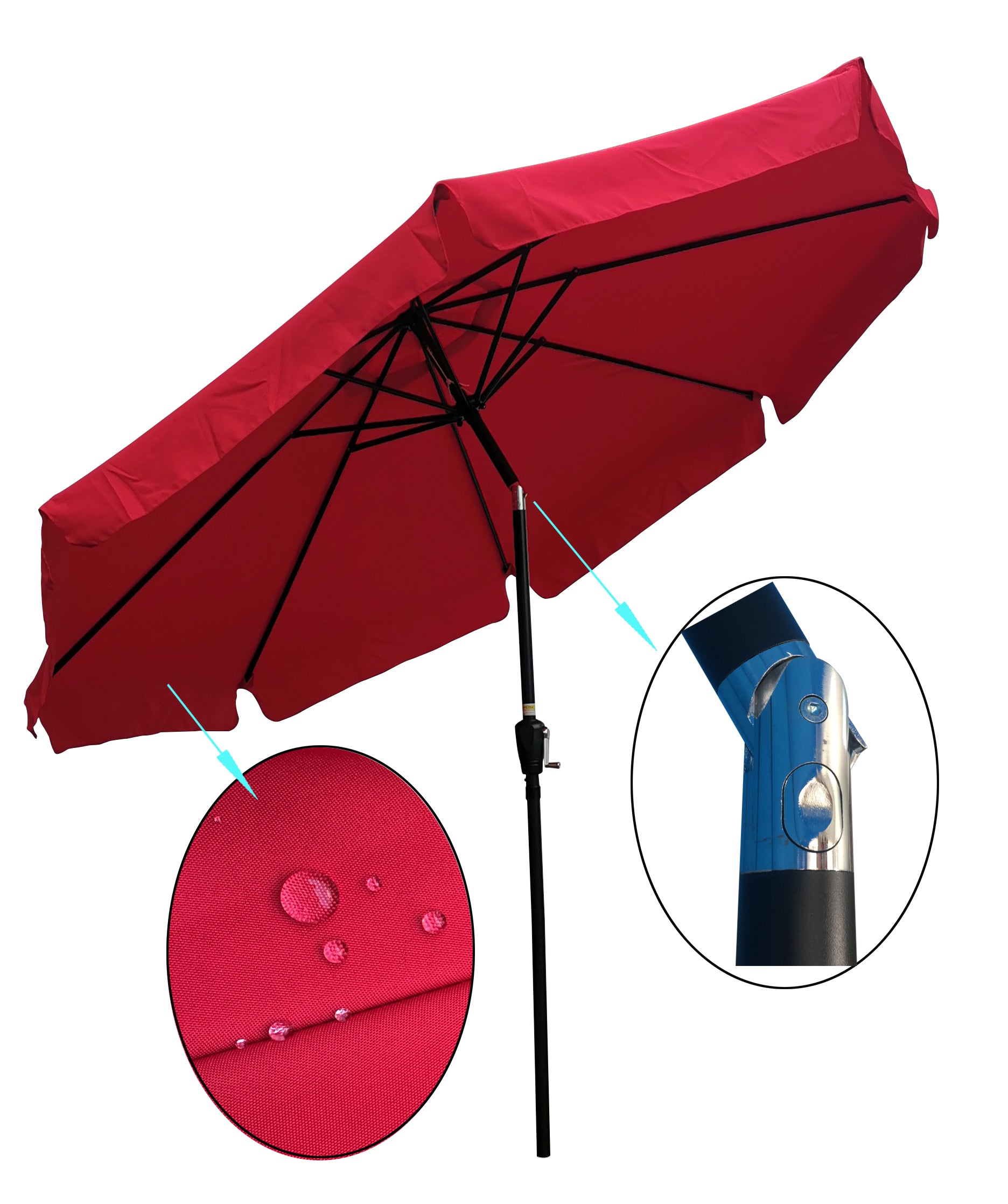 10Ft Patio Umbrella Market Round Umbrella Outdoor Garden Umbrellas With Crank And Push Button Tilt For Garden Backyard Pool Shade Outside Red Metal