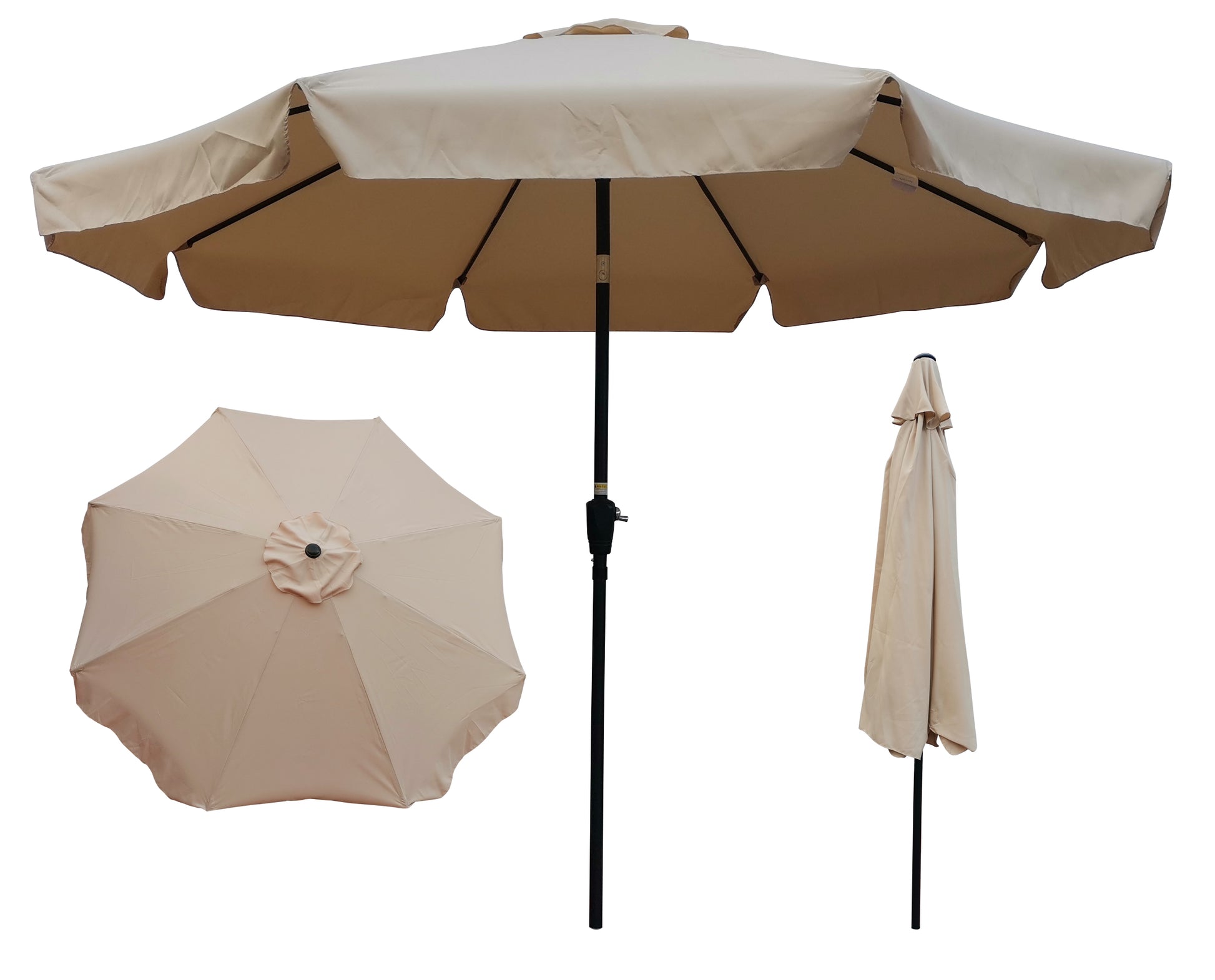 10 Ft Patio Umbrella Market Table Round Umbrella Outdoor Garden With Crank And Push Button Tilt For Garden Deck Backyard Pool Shade Outside Tan Metal