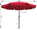 10Ft Patio Umbrella Market Round Umbrella Outdoor Garden Umbrellas With Crank And Push Button Tilt For Garden Backyard Pool Shade Outside Red Metal