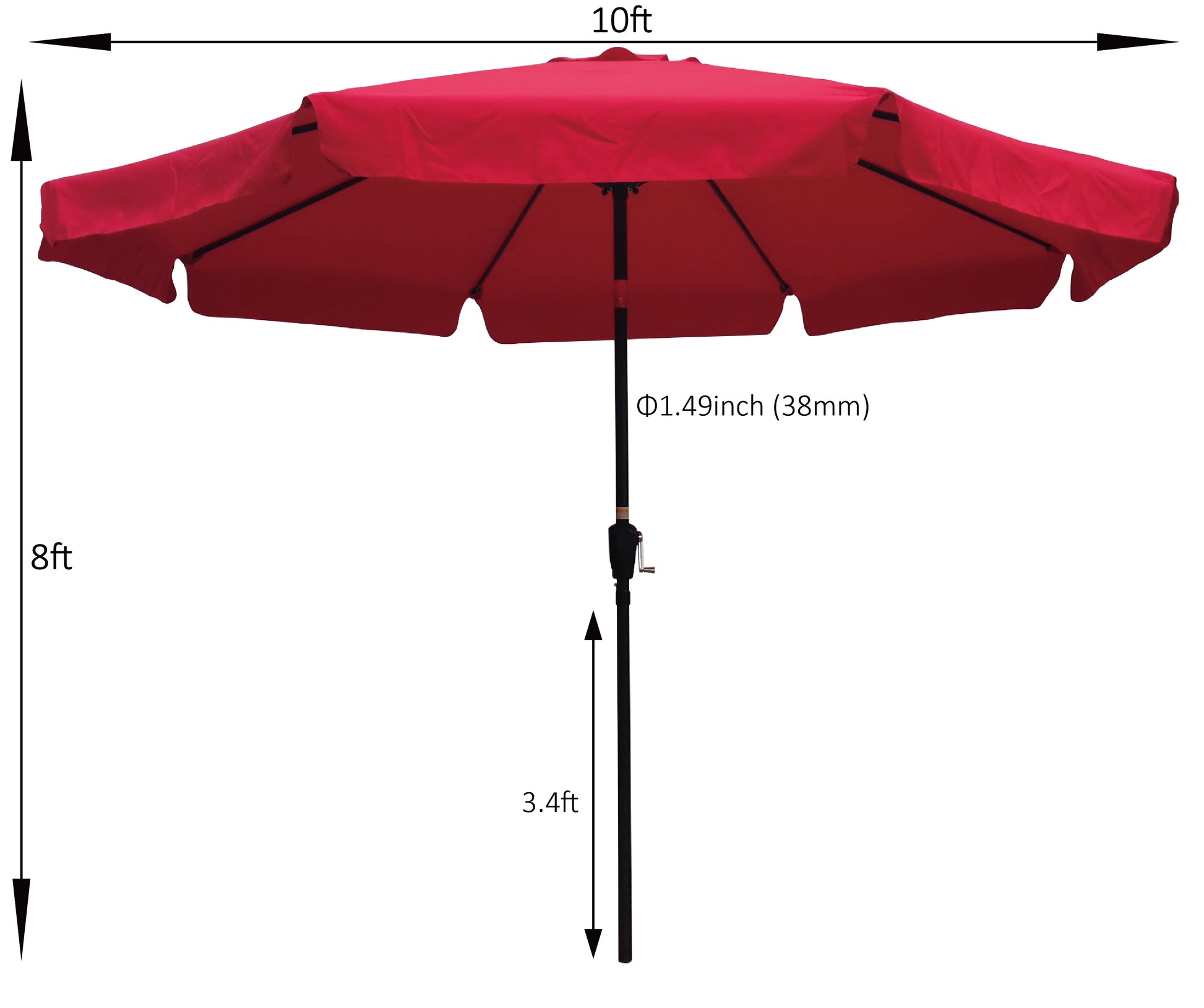 10Ft Patio Umbrella Market Round Umbrella Outdoor Garden Umbrellas With Crank And Push Button Tilt For Garden Backyard Pool Shade Outside Red Metal