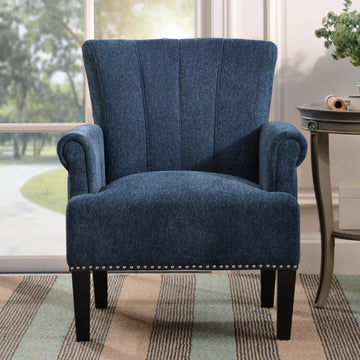Accent Rivet Tufted Polyester Armchair ,Navy Blue Navy Polyester