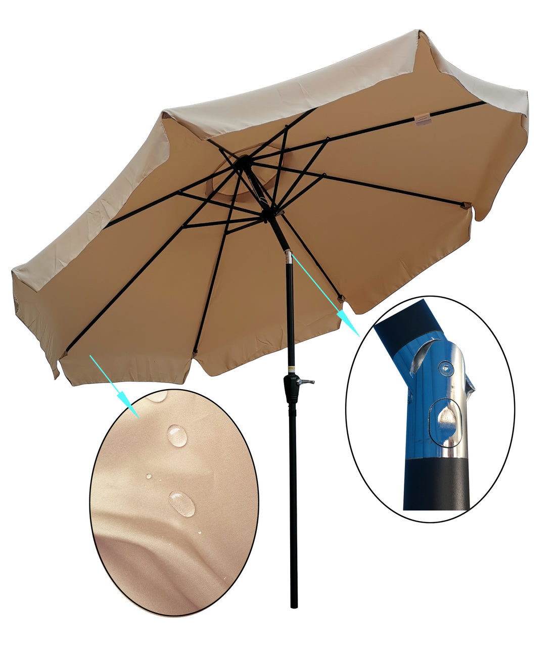 10 Ft Patio Umbrella Market Table Round Umbrella Outdoor Garden With Crank And Push Button Tilt For Garden Deck Backyard Pool Shade Outside Tan Metal