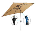 10 X 6.5T Rectangular Patio Solar Led Lighted Outdoor Market Umbrellas With Crank And Push Button Tilt For Garden Shade Swimming Poo Tan Metal