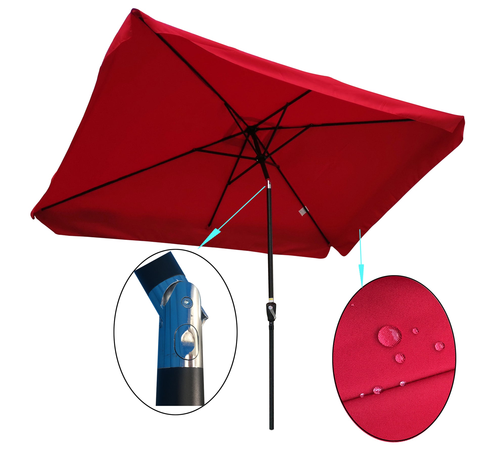 10 X 6.5Ft Rectangular Patio Umbrella Outdoor Market Umbrellas With Crank And Push Button Tilt For Garden Swimming Pool Market Red Metal