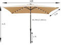 10 X 6.5T Rectangular Patio Solar Led Lighted Outdoor Market Umbrellas With Crank And Push Button Tilt For Garden Shade Swimming Poo Tan Metal