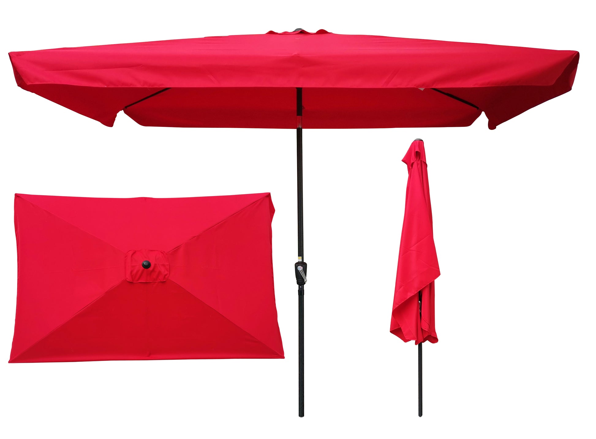 10 X 6.5Ft Rectangular Patio Umbrella Outdoor Market Umbrellas With Crank And Push Button Tilt For Garden Swimming Pool Market Red Metal