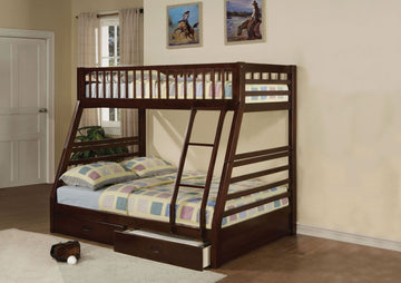 Jason Twin Full Bunk Bed, Espresso 02020W Espresso Solid Wood