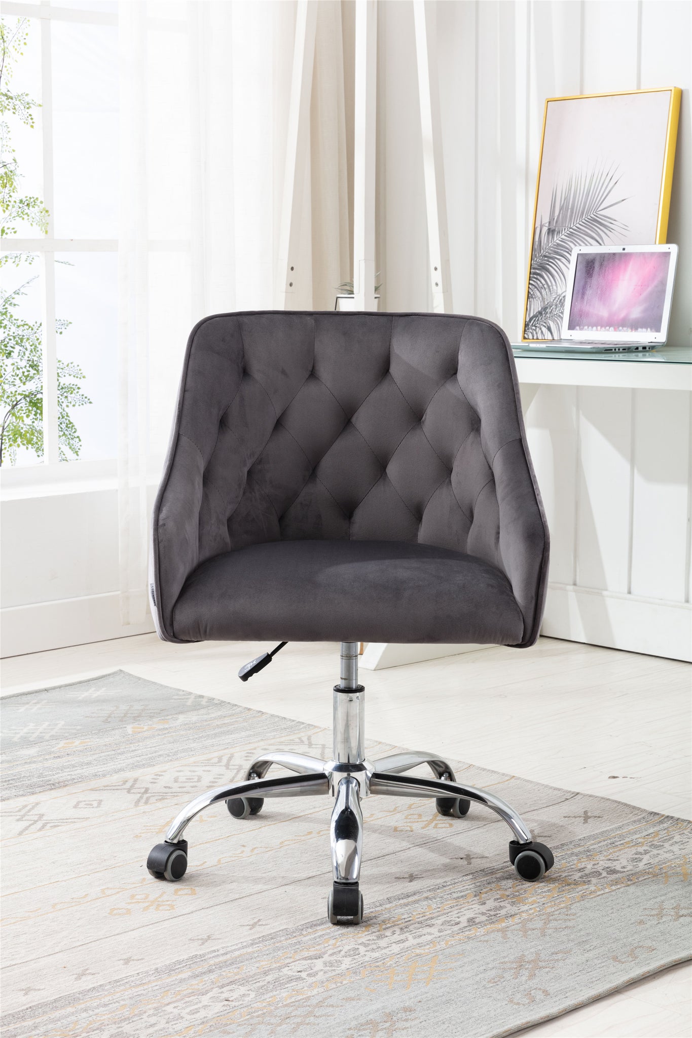 Coolmore Velvet Home Office Desk Chair, Modern Cute Computer Chair, Wheels Swivel Height Adjustable Swivel Task Chair For Home Office Dark Gray Velvet Dark Gray Foam Metal