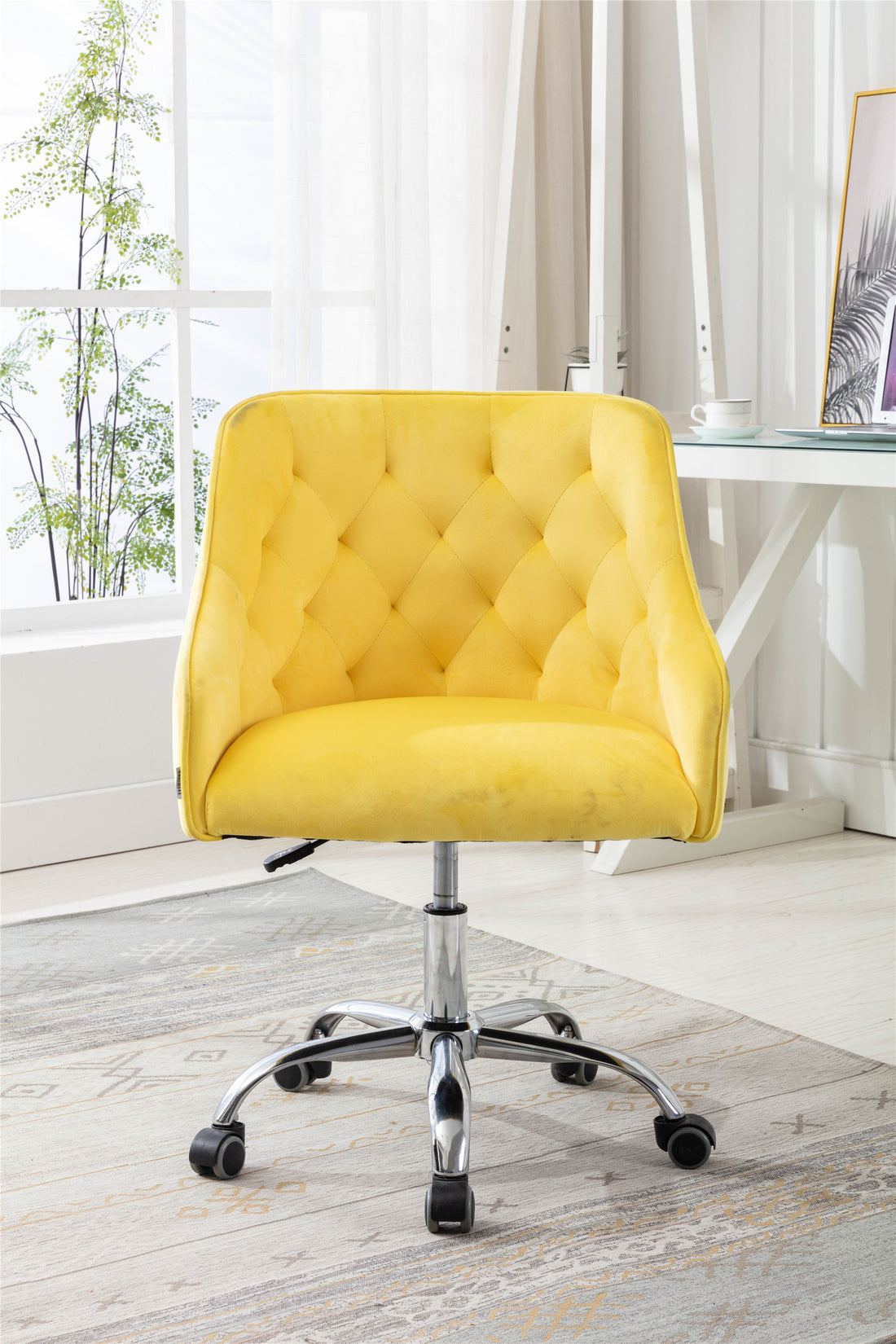 Coolmore Velvet Home Office Desk Chair, Modern Cute Computer Chair, Wheels Swivel Height Adjustable Swivel Task Chair For Home Office Yellow Velvet Yellow Foam Metal