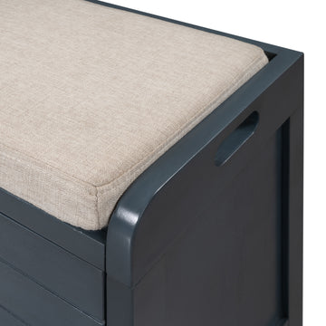 Storage Bench With Removable Basket And 2 Drawers, Fully Assembled Shoe Bench With Removable Cushion Navy Navy Solid Wood