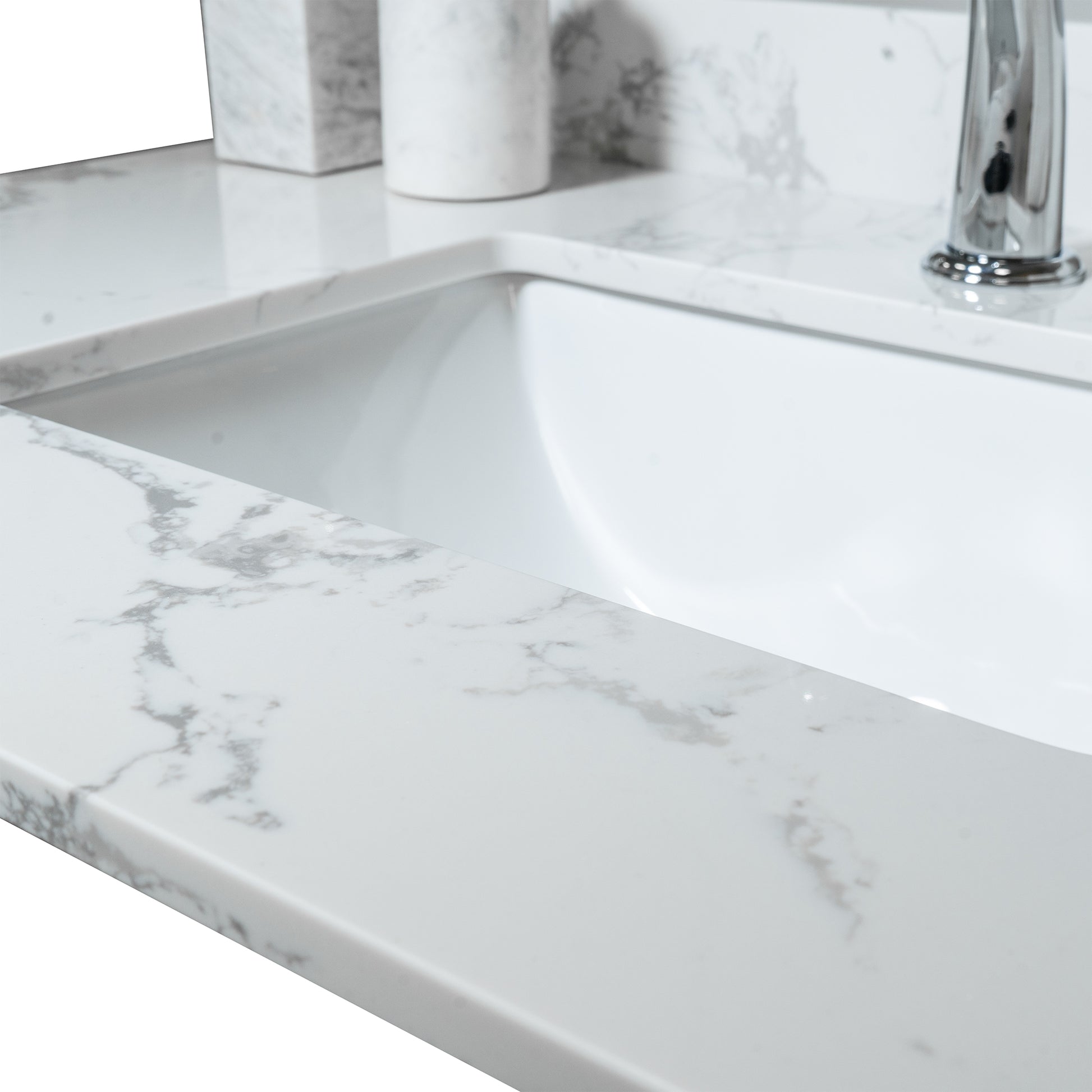 37Inch Bathroom Vanity Top Stone Carrara White Style Tops With Rectangle Undermount Ceramic Sink And Single Faucet Hole Colorful Stone