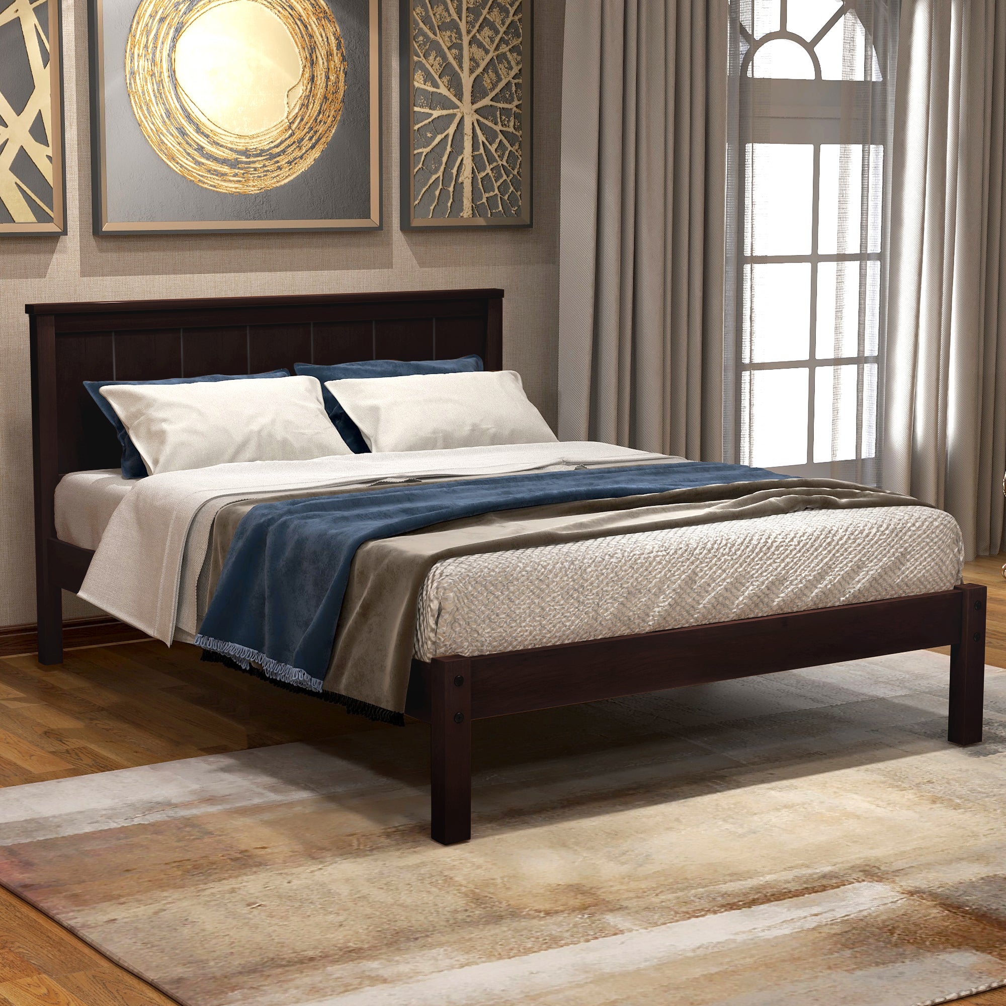 Platform Bed Frame With Headboard, Wood Slat Support, No Box Spring Needed,Twin, Espresso Old Sku:Wf191418Aap Twin Espresso Pine