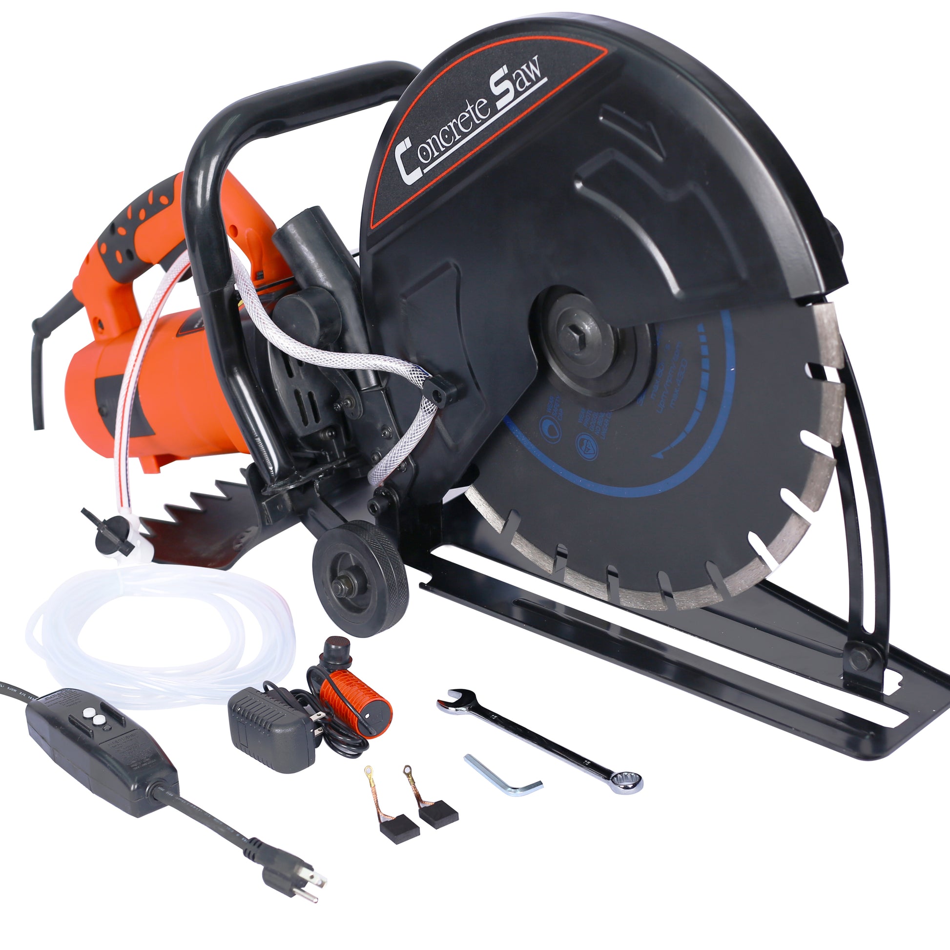 Electric 14" Cut Off Saw Wet Dry Concrete Saw Cutter Guide Roller With Water Line Attachment Black Metal