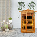 Two Person Far Infrared Old Fir Outdoor Sauna Room Left & Right Natural Solid Wood