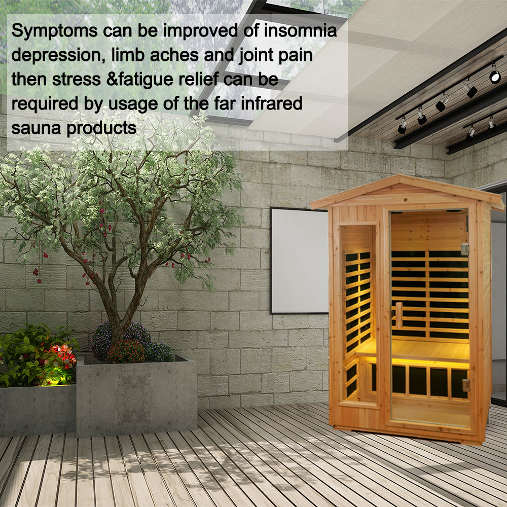 Two Person Far Infrared Old Fir Outdoor Sauna Room Left & Right Natural Solid Wood