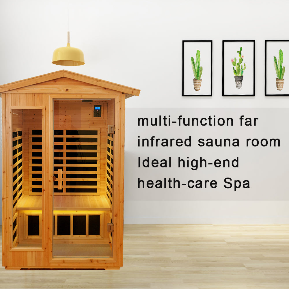 Two Person Far Infrared Old Fir Outdoor Sauna Room Left & Right Natural Solid Wood