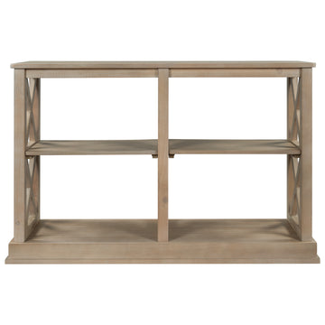 Console Table With 3 Tier Open Storage Spaces And X Legs, Narrow Sofa Entry Table For Living Room, Entryway And Hallway White Wash White Washed Solid Wood