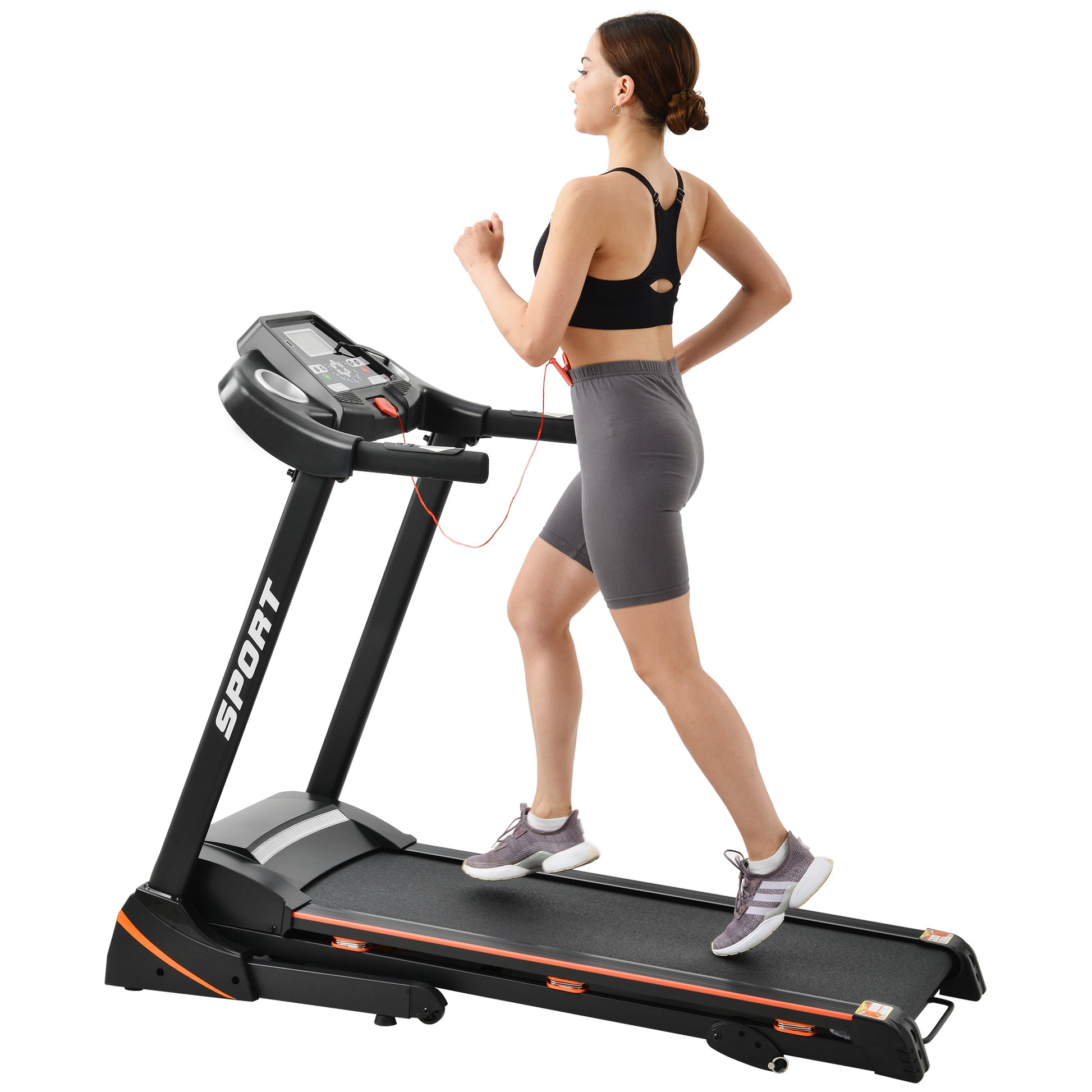 Folding Electric 3.5Hp Treadmill With Incline Medium Running Machine Motorised Lcd Gym 330Lbs Folding Treadmill Electric Motorized Power 14.8Km H Running Fitness Machine Gym W54031811 Upgrade Black Metal